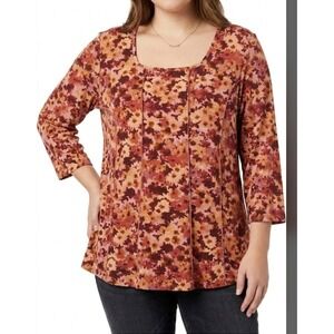 Kate Park Women's 3X sleeve 3/4 blouse Floral NWT